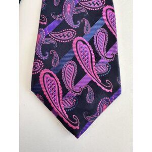 Kailong Mens 100% Silk Neck Tie Hand Made Vibrant Purple and Blue Paisley Formal
